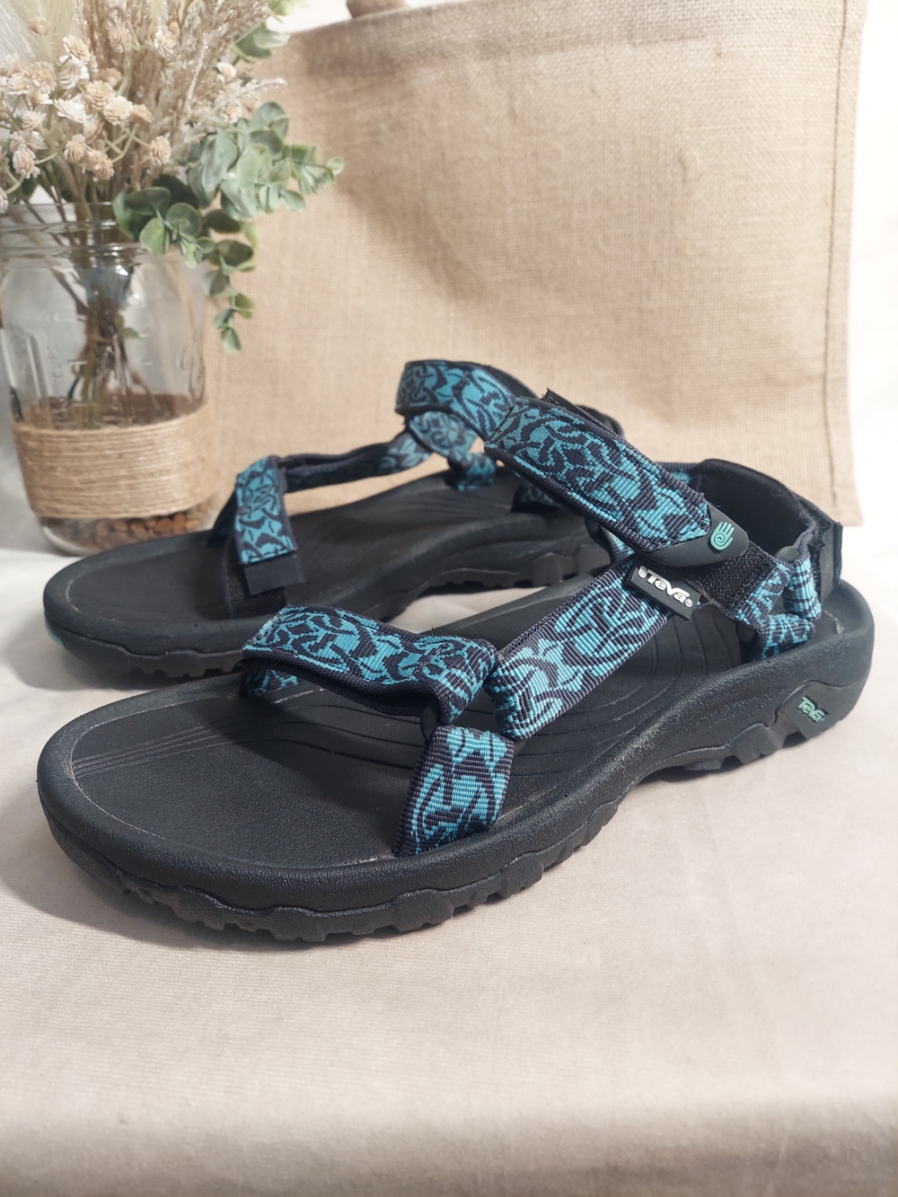 Teva Tirra Athletic Hiking Outdoor Sandals Black Blue Women's Size 9 GUC